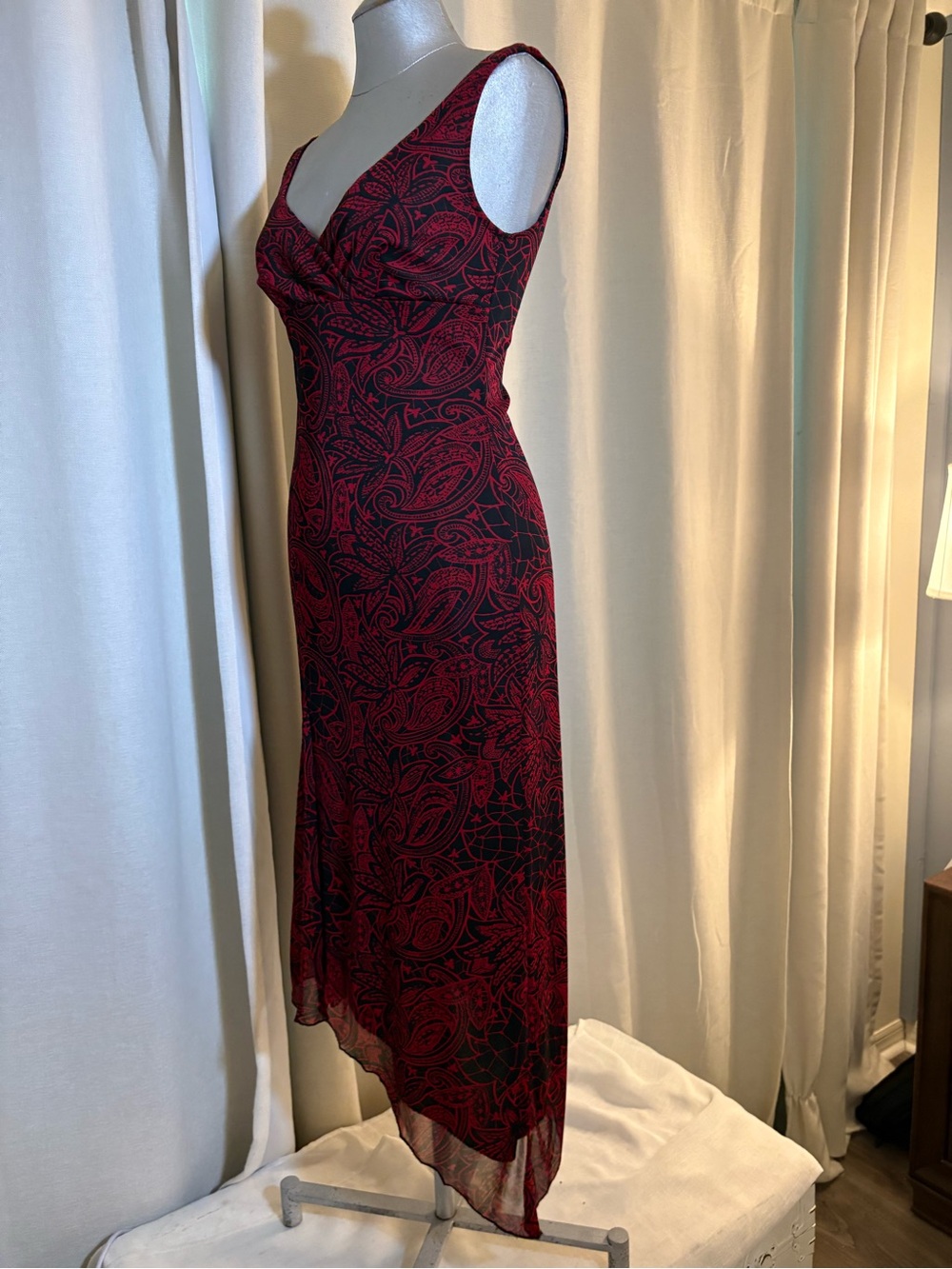 Ruby Rox Y2K Mesh Overlay Asymmetrical Hem Dress Paisley Print | Size M - Picture 12 of 15